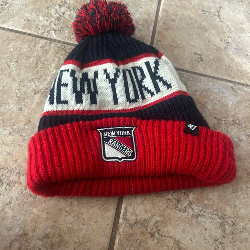 New York Rangers Kids Pom-Pom Beanie - Red and Blue OSFM